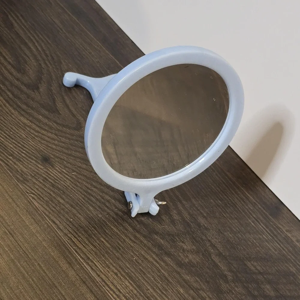 Vintage Light Blue Handheld Mirror Plastic Double-sided Adjustable Made in‎ USA